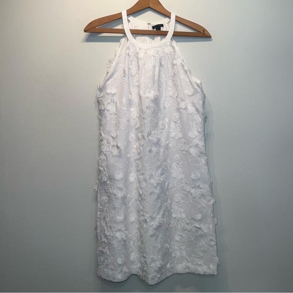 Ann Taylor Halter Dress Women Size 2 White Floral Applique Embroidered